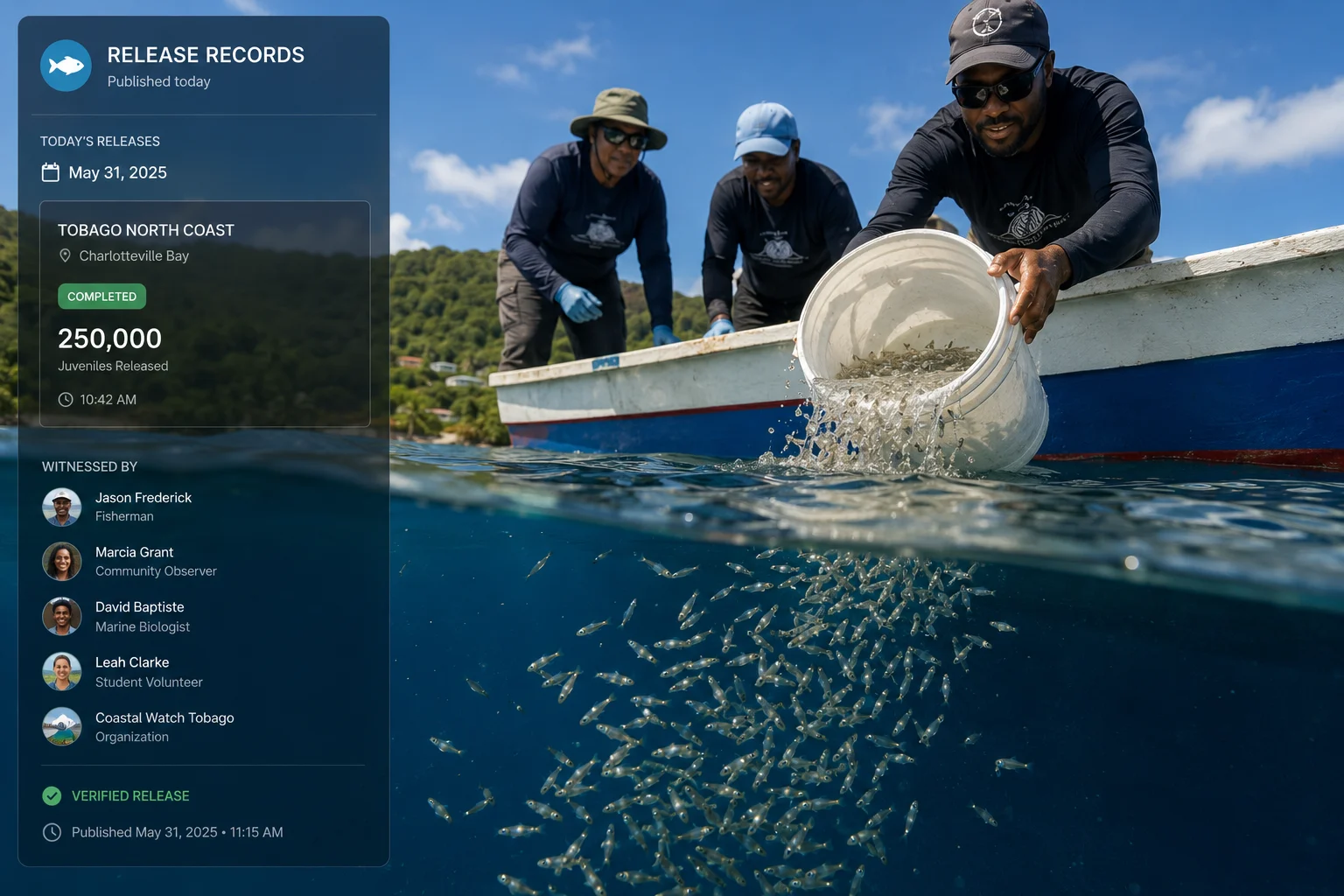 Release records dashboard overlaid on juvenile release from boat
