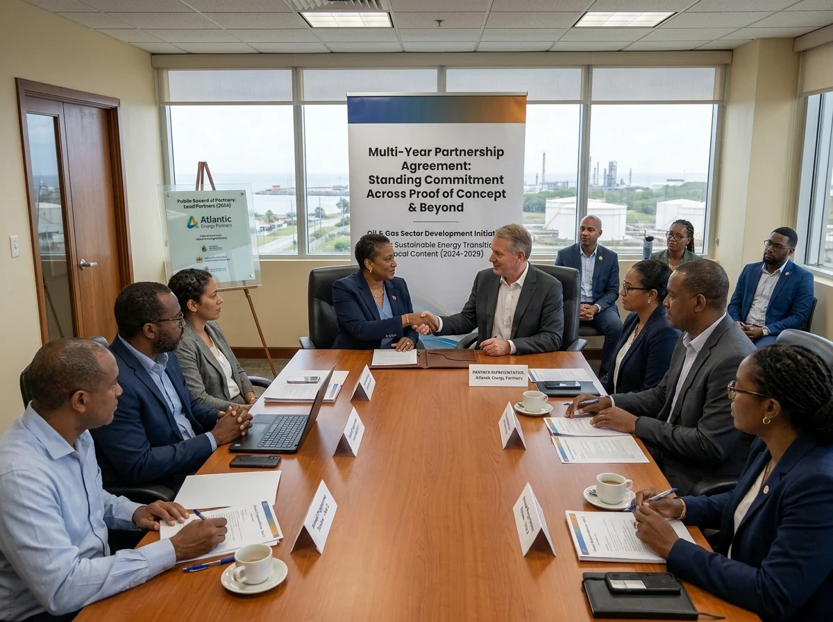 Multi-year partnership agreement boardroom meeting
